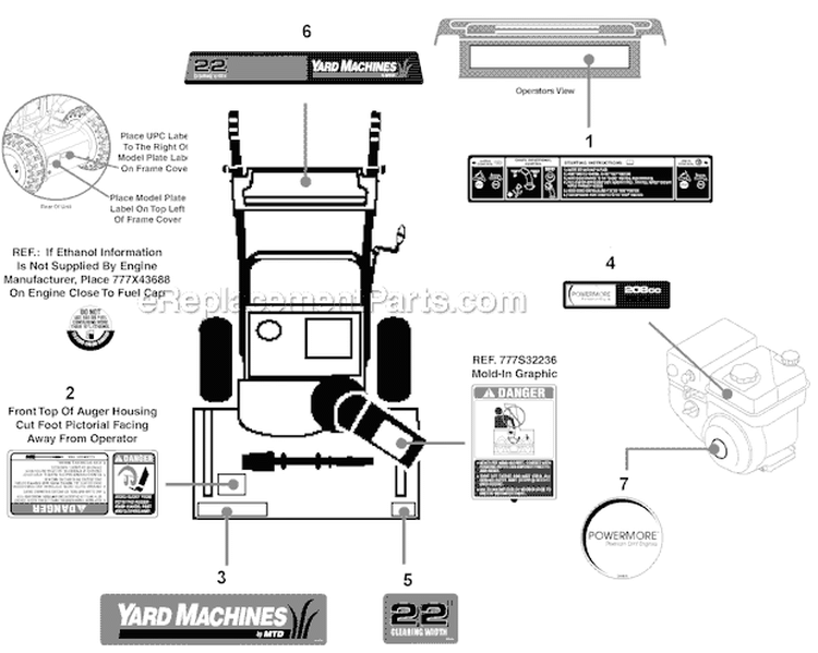 Label Map Diagram and Parts List for 31A-63BD700 2012 Yard Machines Snow Blower